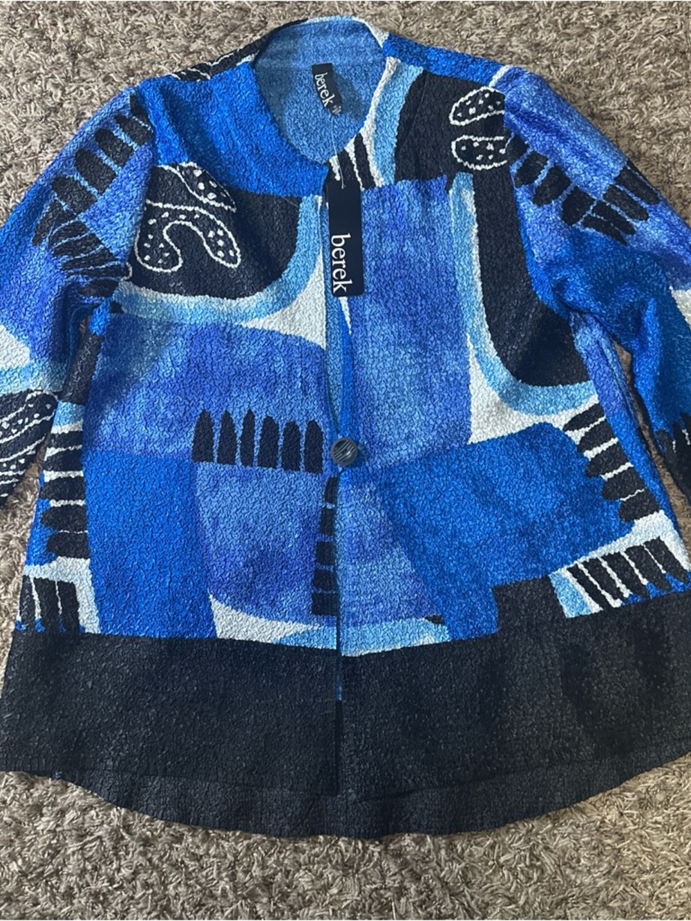 NWT Berek Textured Abstract Jacket Blue Black Button Front Art-to-wear Size M